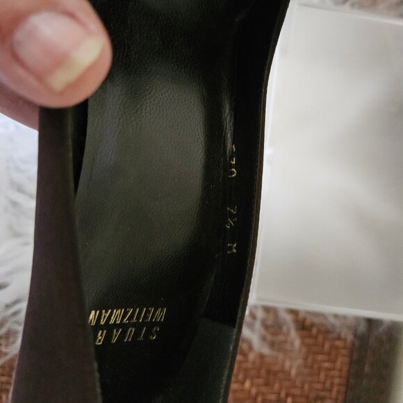 Stuart Weitzman -Women`s Brown Satin Bow PeepToe Wedge Heel Shoe Pump size 7.5 - Picture 4 of 6